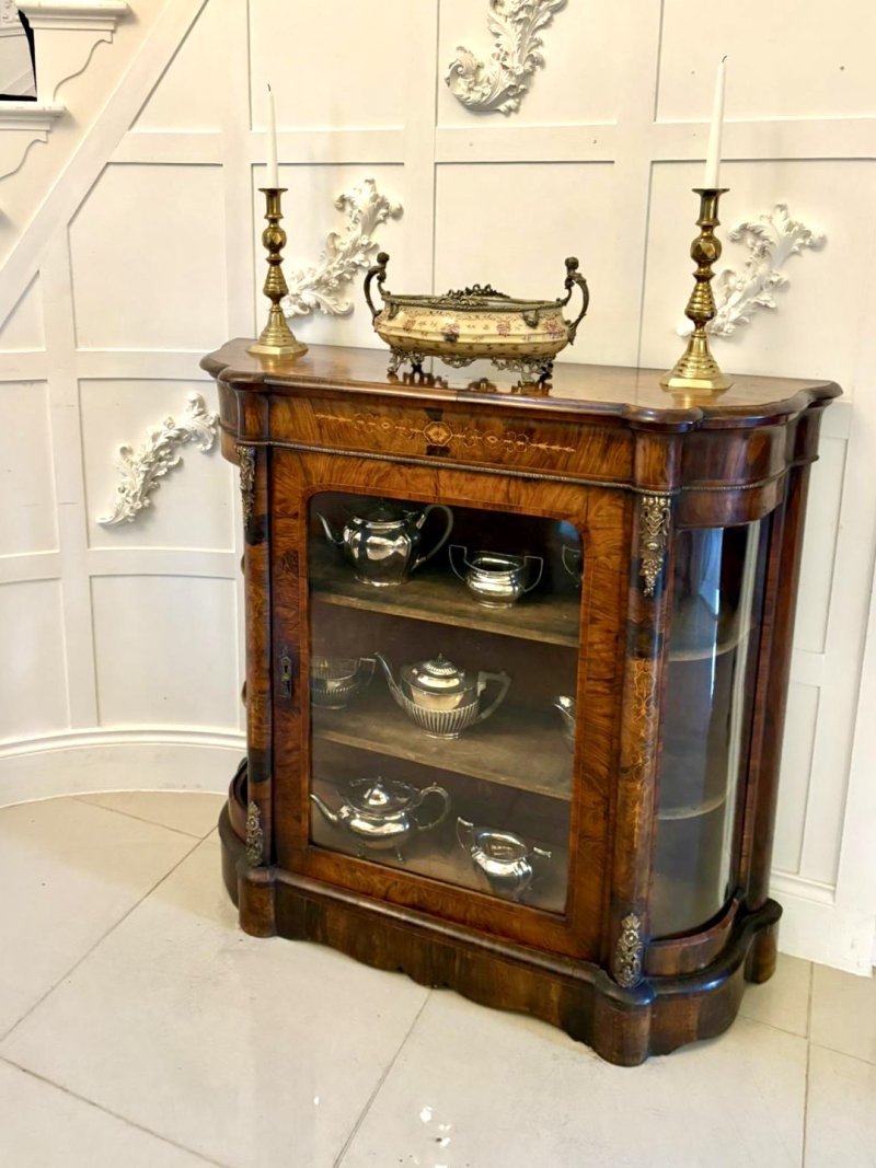 Antique Victorian Quality Burr Walnut Satinwood Inlaid Credenza/Side Cabinet